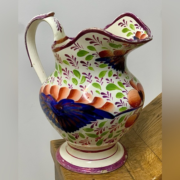 c. 1820 Antique Gaudy Welsh Grape Pattern Large Hand Painted Pink Luster Jug - Picture 16 of 16